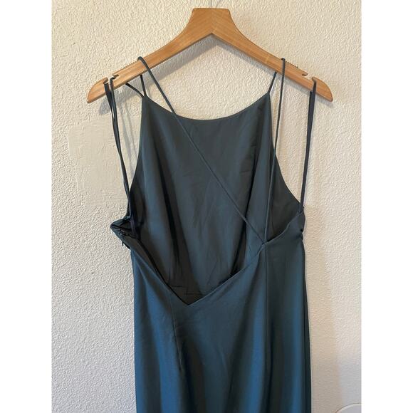 BHLDN Marta Crepe Bridesmaid Dress in Forest Green Strappy Spaghetti Strap Sz 10 - Picture 4 of 16